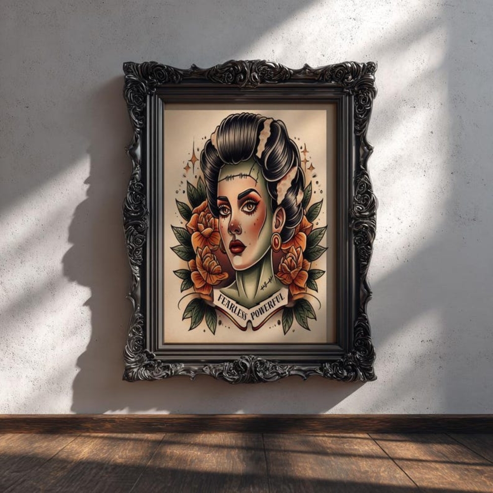 Vintage Style Art Print with Floral Accents